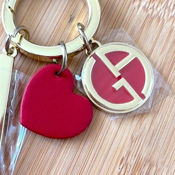 Brand New Giorgio Armani Gold Tone & Red Monogram A Keychain & Red Leather Strap - Picture 3 of 13